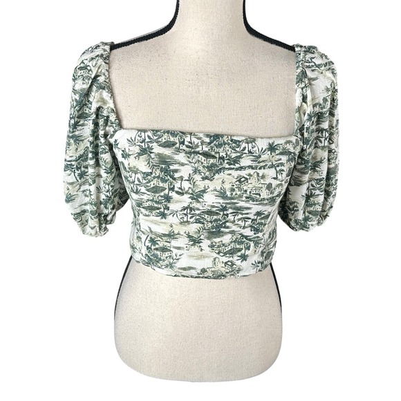 Abercrombie & Fitch Tops - Abercrombie & Fitch Scenic Print Linen Blend Puff Sleeve Cropped Blouse Small